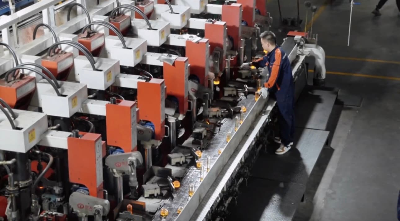 Linee di formatura del vetro nel reparto forni